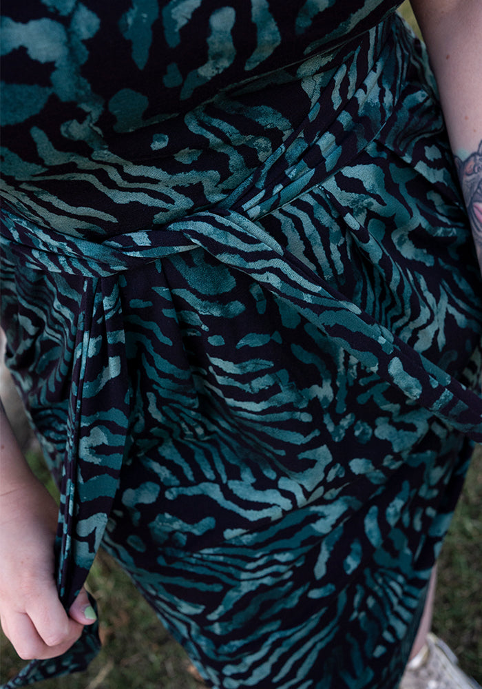 Emi Black &amp; Green Animal Print Cotton Dress