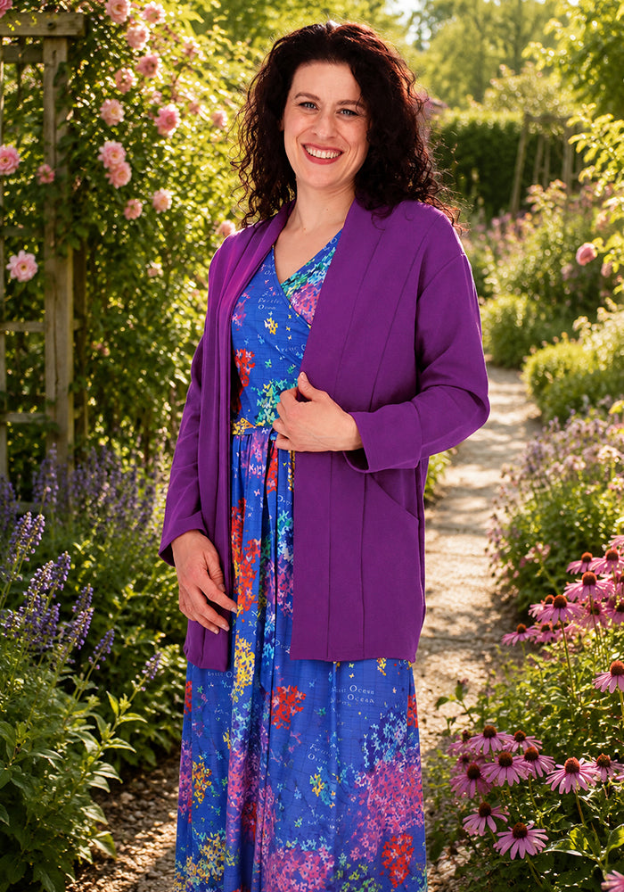 Front view of Emma Petunia Textured Crepe Shawl Collar Casual Coatigan