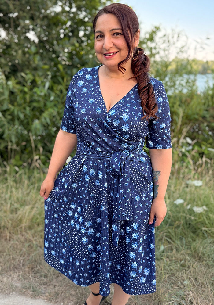 Ettie Navy Patchwork Ditsy Print Dress