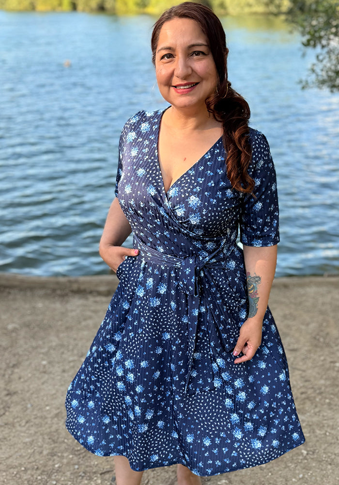 Ettie Navy Patchwork Ditsy Print Dress