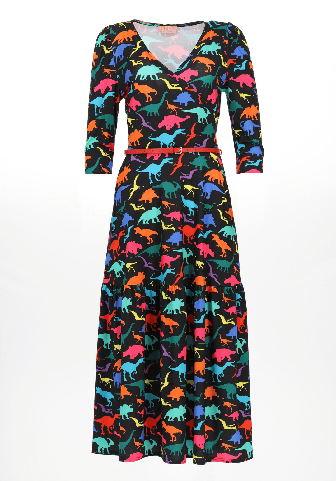 Tenth angle of Kesee Dinosaur Print Jersey Midaxi Dress (Black)