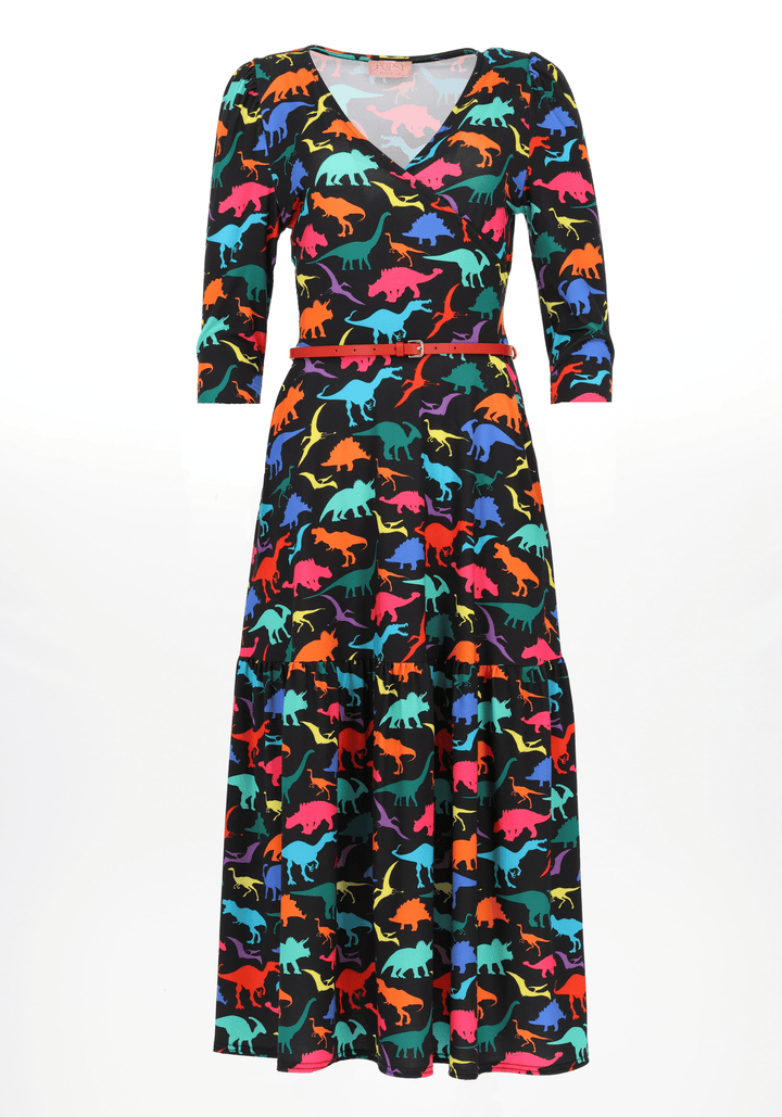 Tenth angle of Kesee Dinosaur Print Jersey Midaxi Dress (Black)