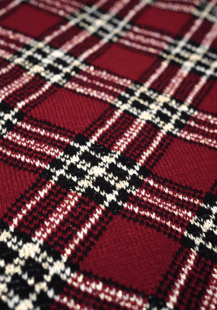 Second angle of Wine &amp; Gold Lurex Check Cardigan