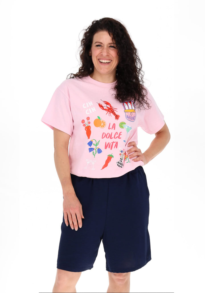 La Dolce Vita Light Pink Graphic Print T-Shirt