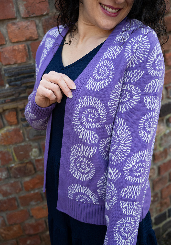 Second angle of Purple Fossil Knit Cardigan