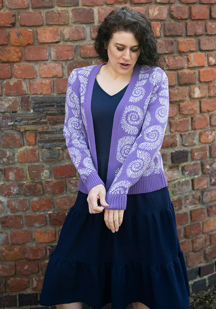 Third angle of Purple Fossil Knit Cardigan