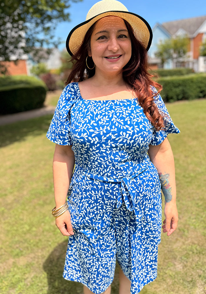 Fia Blue Sprig Print Cotton Playsuit