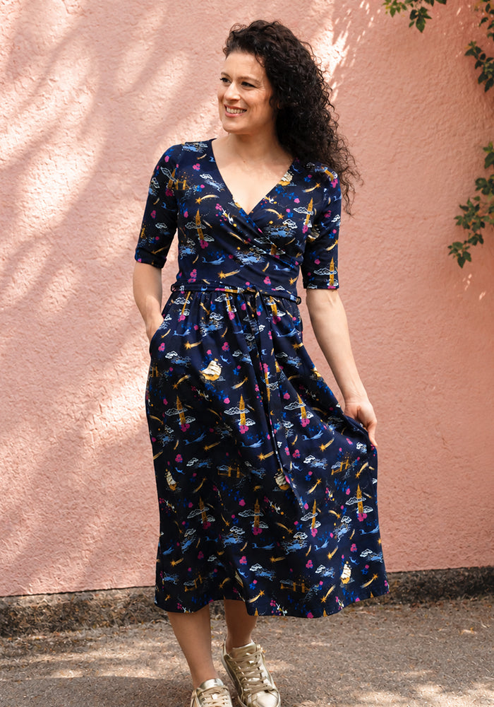 Finna Magical Story Print Cotton Midi Dress