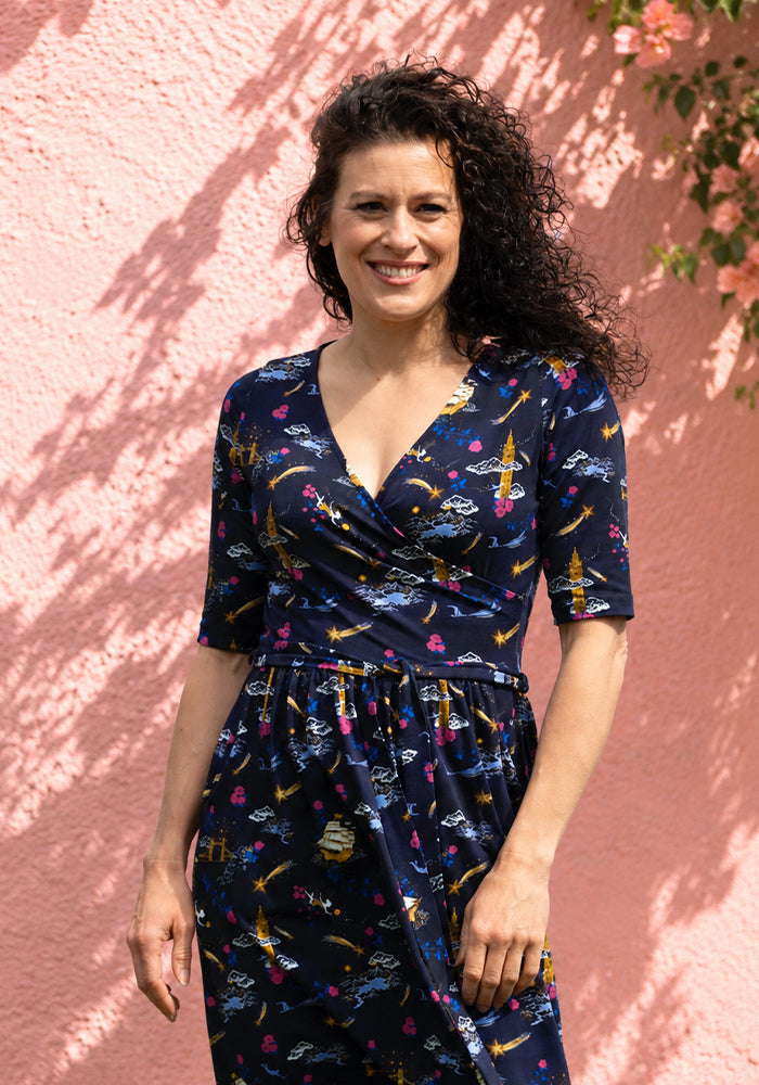 Finna Magical Story Print Cotton Midi Dress