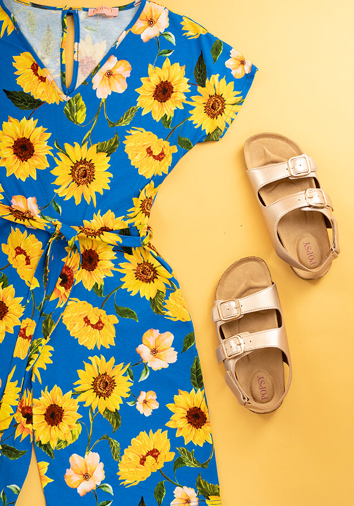 Gia Blue Sunflower Print Cotton Playsuit