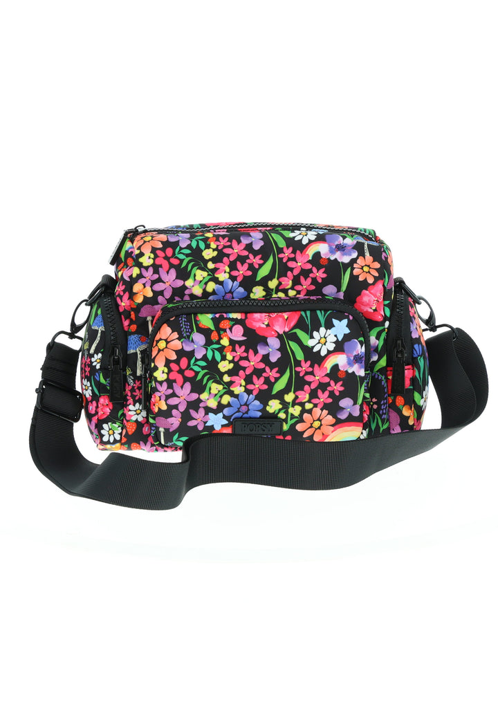 Front view of Garden Rainbow Floral Cross Body Bag