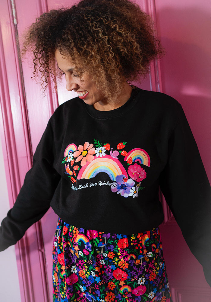 Eighth angle of Rainbow Print Sweatshirt (Black)