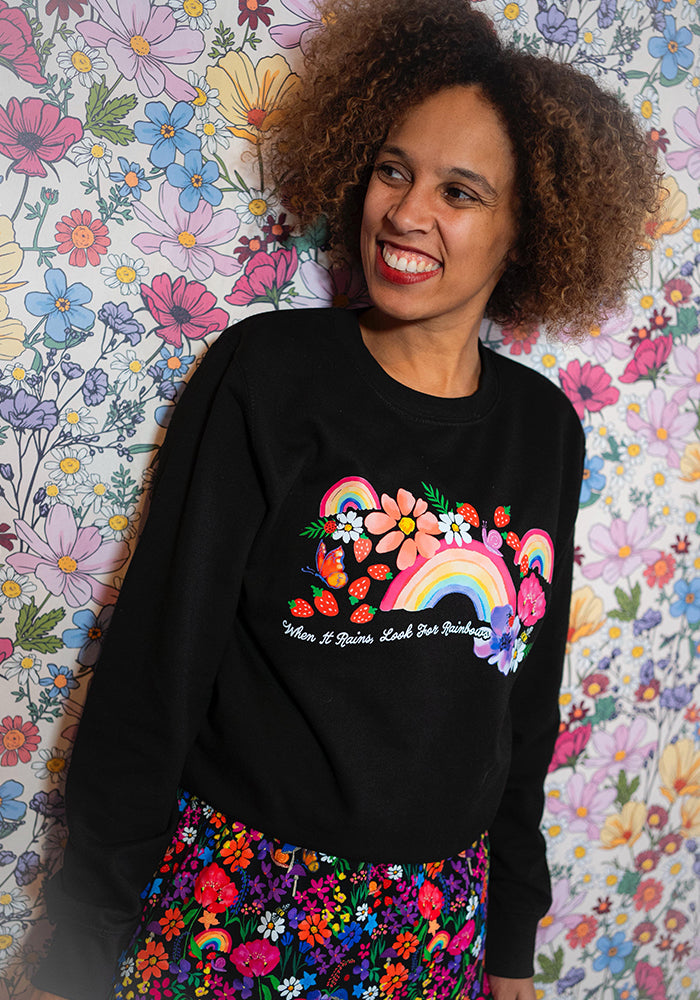 Front view of Rainbow Print Sweatshirt (Black)