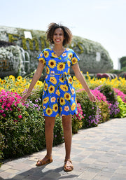 Gia Blue Sunflower Print Cotton Playsuit