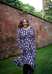 Ginger Christmas Mugs Print Midi Dress