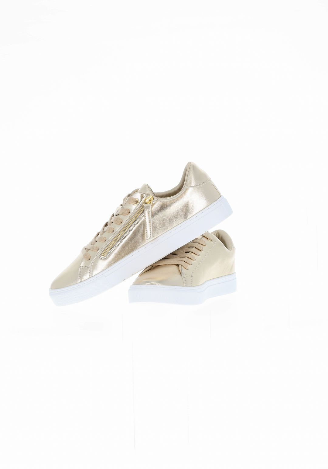 Second angle of Gold Zip Trainers