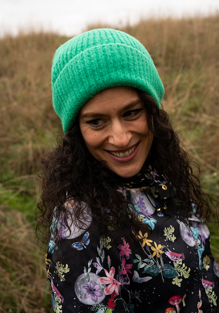 Green Satin Lined Ribbed Beanie