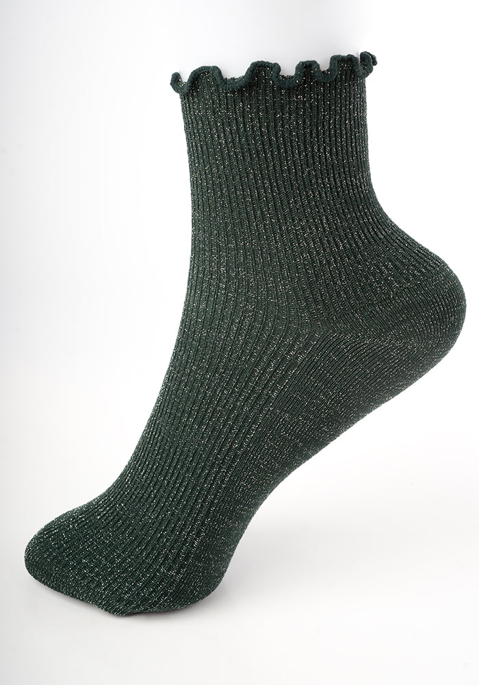 Front view of Pine Sparkle Frill Socks