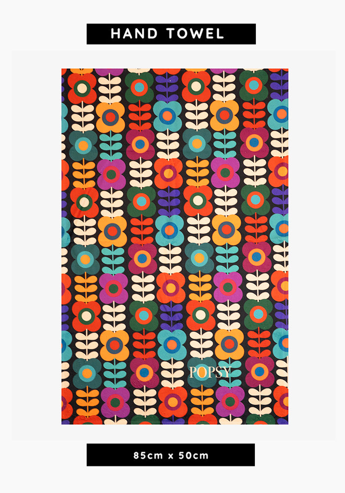 Front view of Retro Flower Print Hand Towel