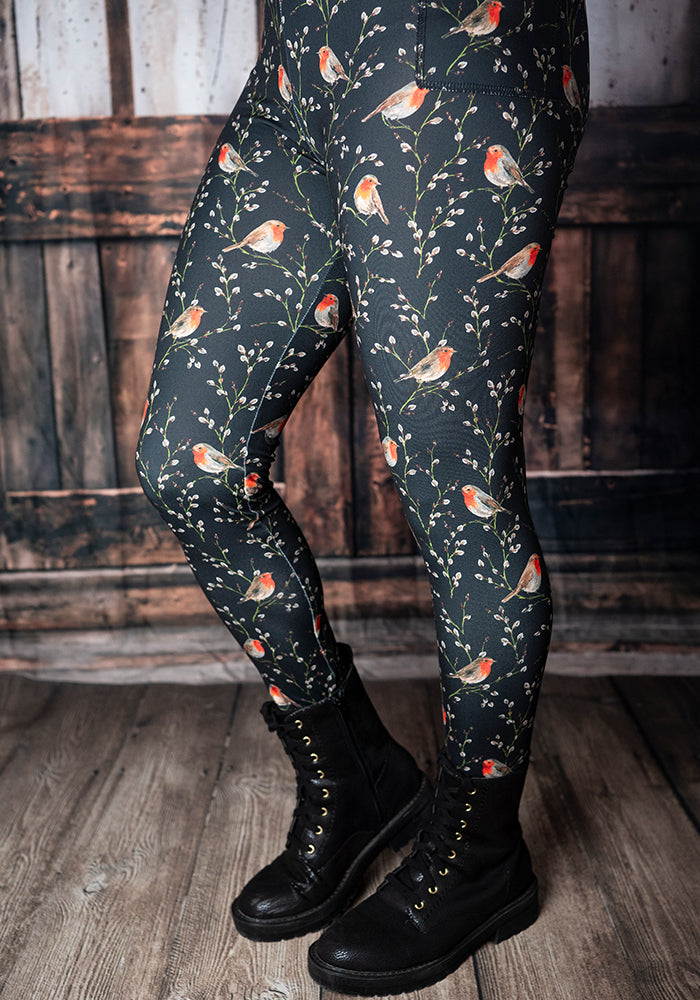 Heath Black Robins Print Leggings