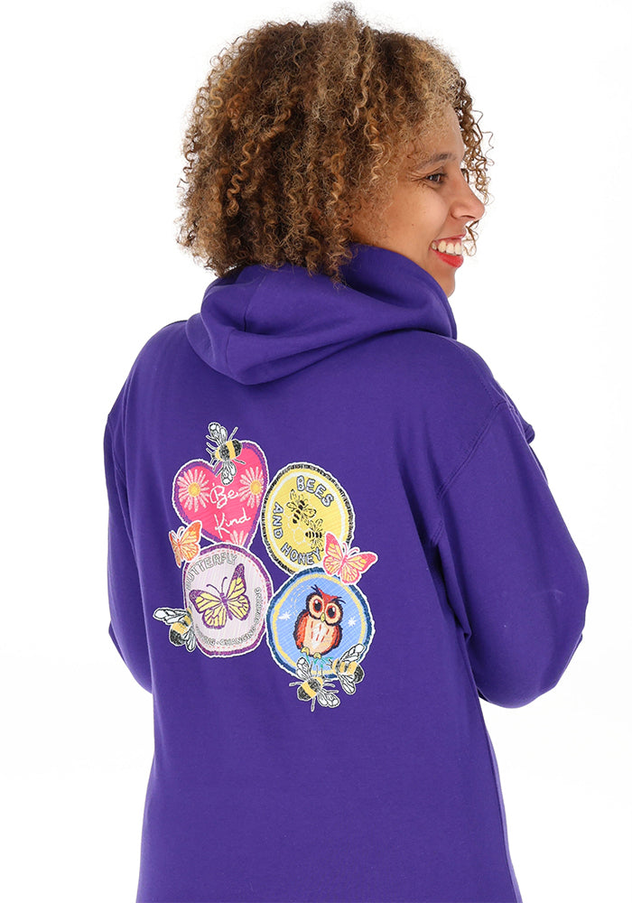 Fourth angle of Hooded Sweatshirt - Badge Printed Hoodie (Violet Purple)