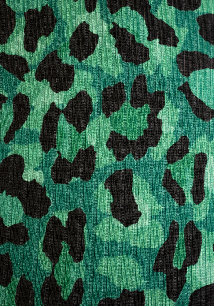 Second angle of Indra Green Black Animal Print Dress
