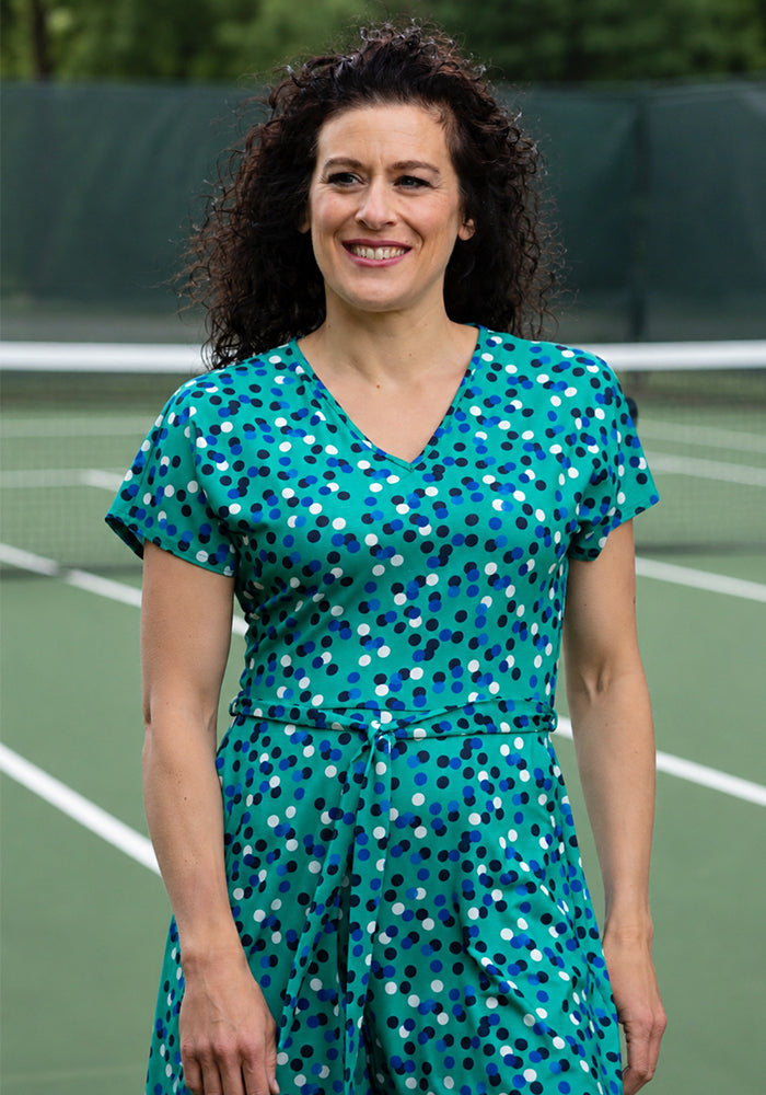 Second angle of Iva Green Polka Dot Print Playsuit, easy one-and-done dressing from Popsy Clothing.