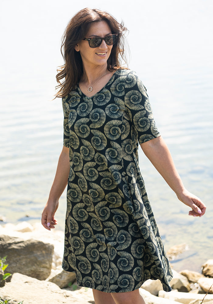 Fourth angle of Jones Fossil Print Cotton Trapeze Dress