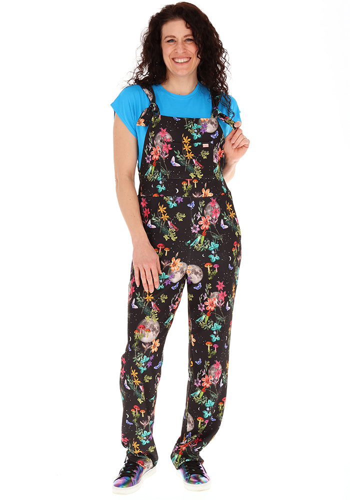 Seventh angle of Jordan Black Botanical Moon Print Dungaree