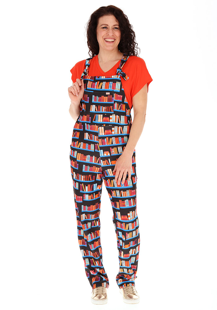 Seventh angle of Jordan Bookshelf Print Textured Crepe Dungaree
