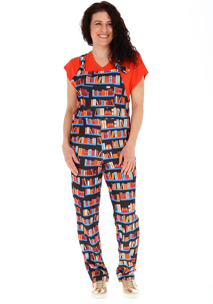 Third angle of Jordan Bookshelf Print Textured Crepe Dungaree