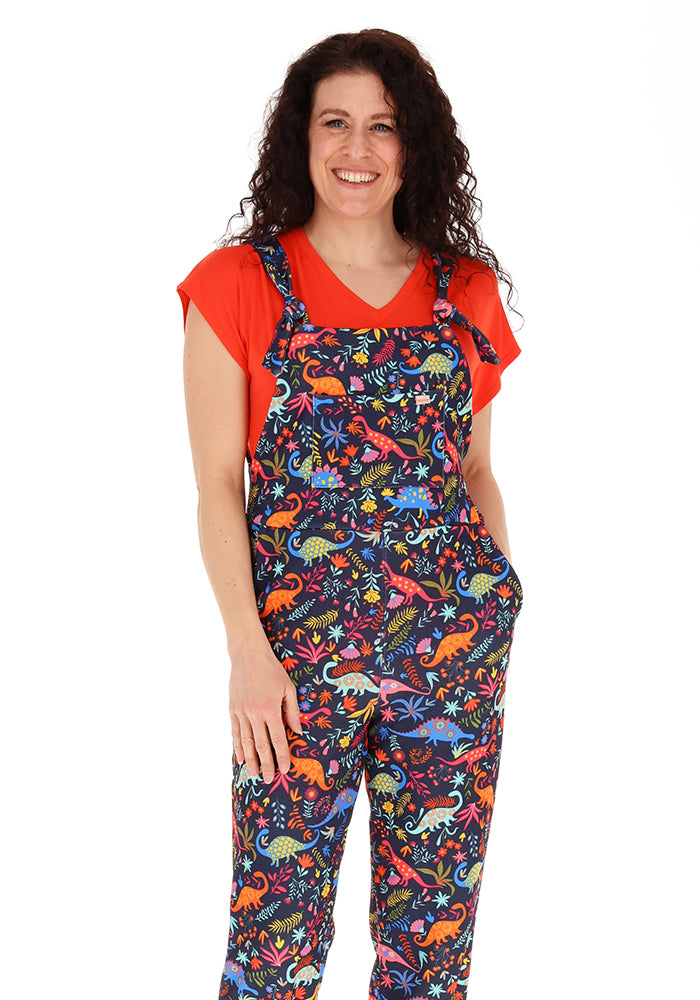 Seventh angle of Jordan Dinosaur Print Textured Crepe Dungaree