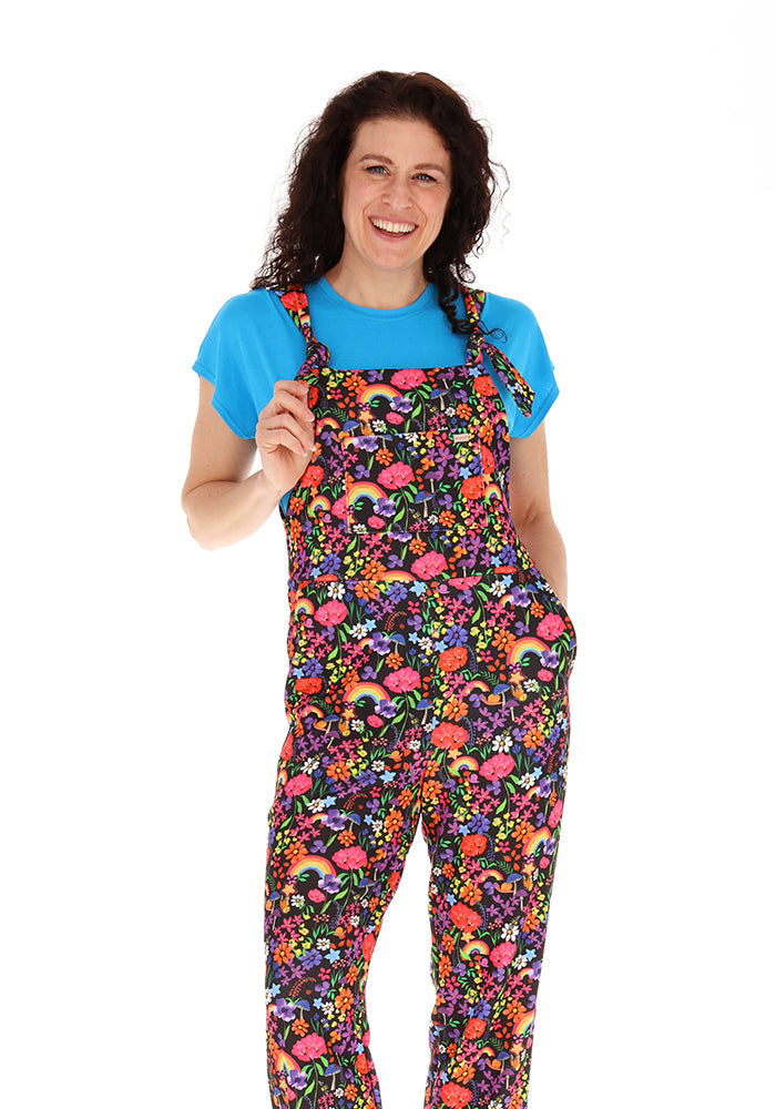 Seventh angle of Jordan Garden Rainbow Print Textured Crepe Dungaree