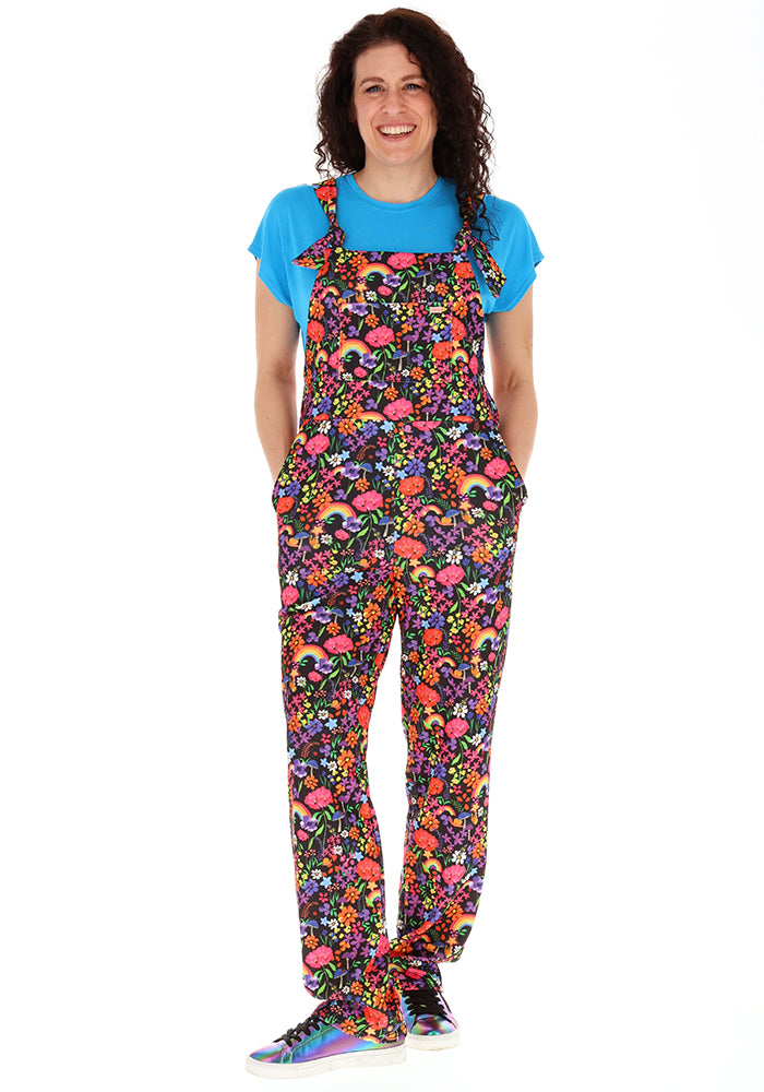 Front view of Jordan Garden Rainbow Print Textured Crepe Dungaree