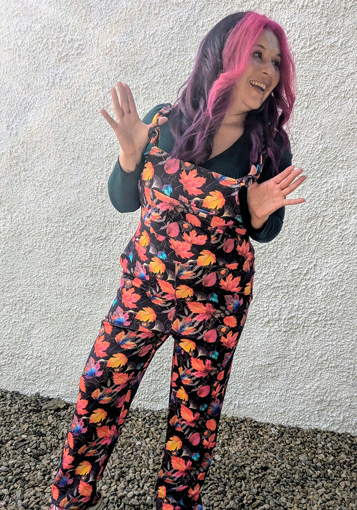 Jordan Dark Purple Fall Leaves Print Dungaree