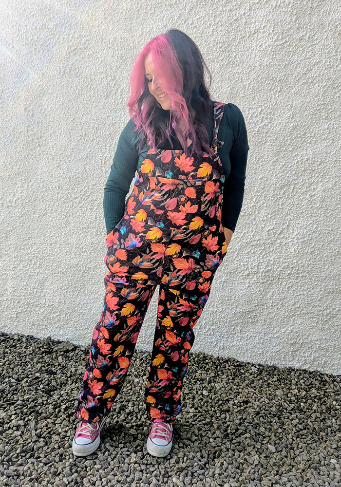 Jordan Dark Purple Fall Leaves Print Dungaree