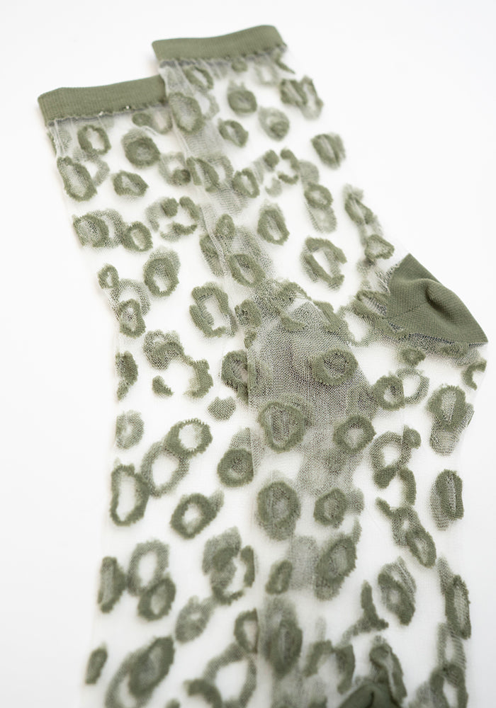 Second angle of Khaki Leopard Sheer Ankle Socks