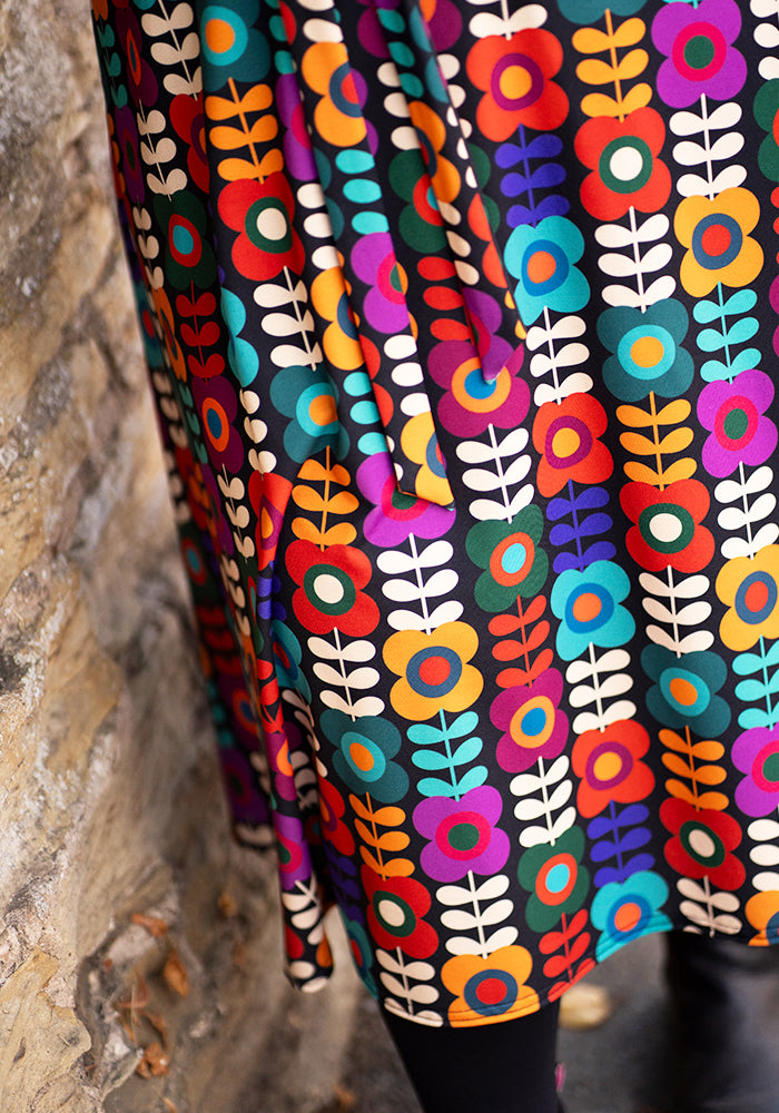 Kallie Retro Flower Print Midi Dress
