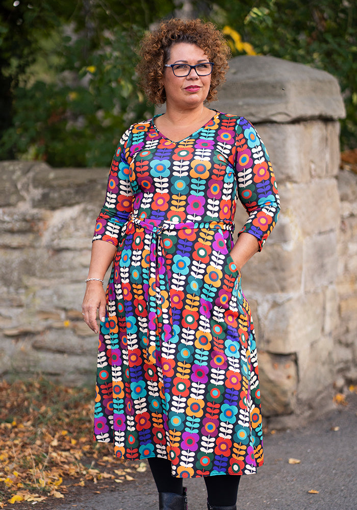Ninth angle of Kallie Retro Flower Print Midi Dress