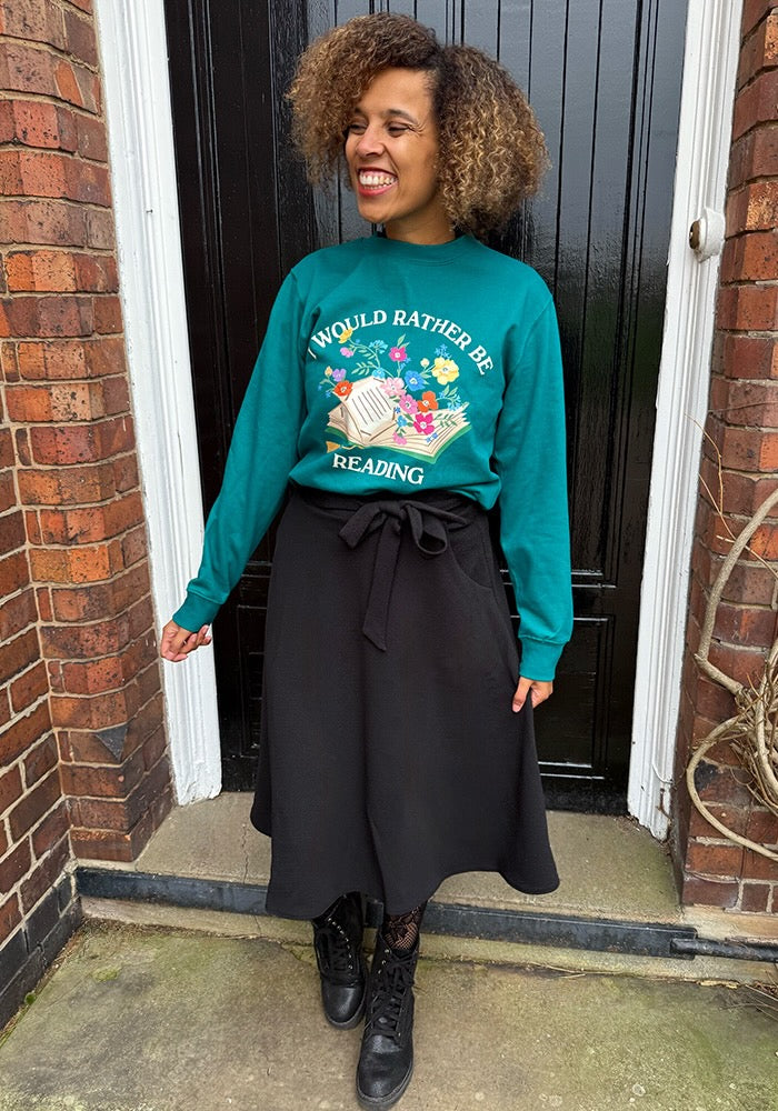 Front view of Lilia Black A-Line Textured Crepe Skirt