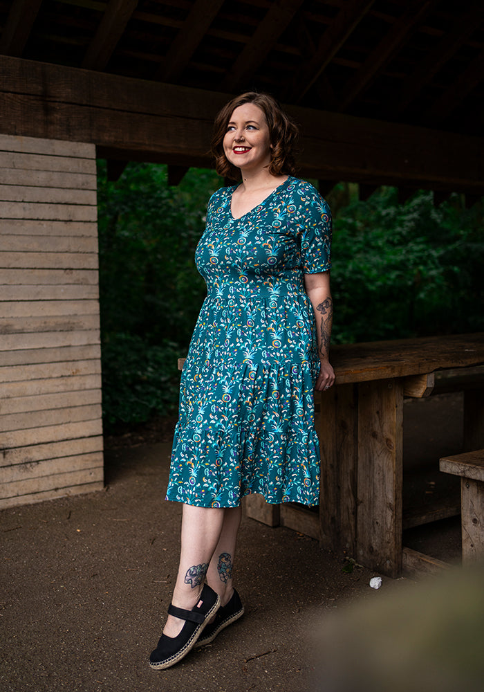 Zari Filigree Print Tiered Hem Dress