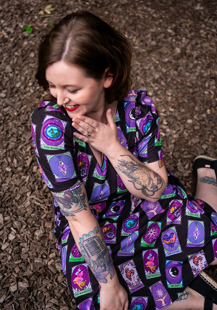Mystic Tarot Card Print Full Skirt Dress