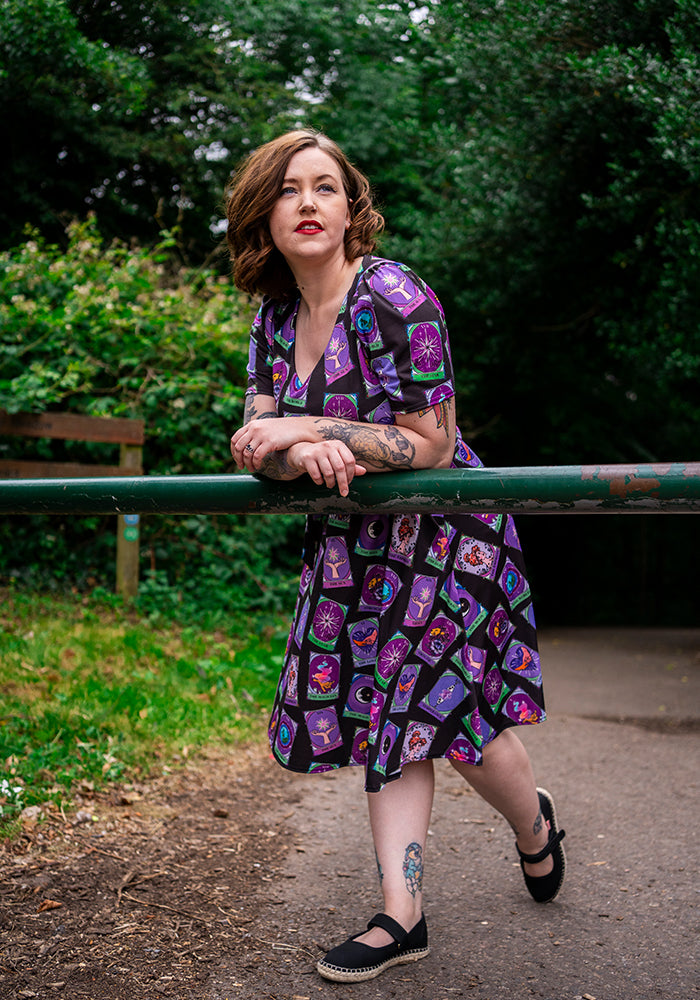 Mystic Tarot Card Print Full Skirt Dress