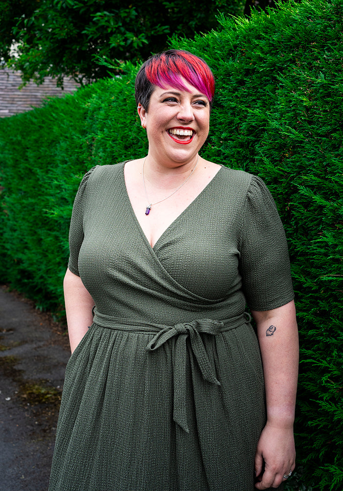 Third angle of Baxter Plain Khaki Midaxi Dress