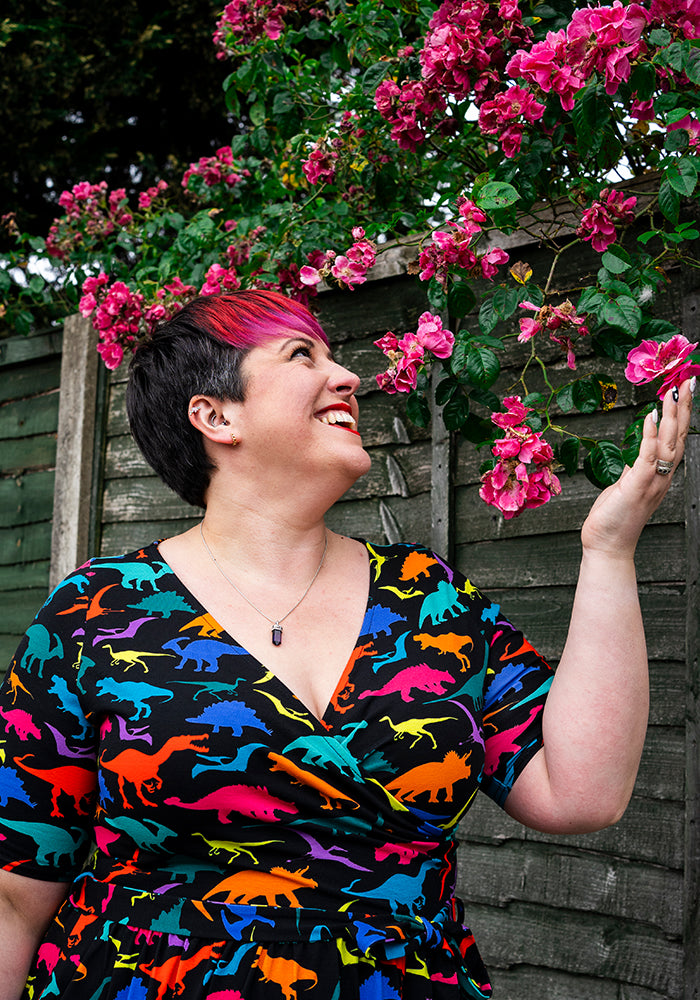 Third angle of Adelphi Multicoloured Dinosaur Print Cotton Midi Dress