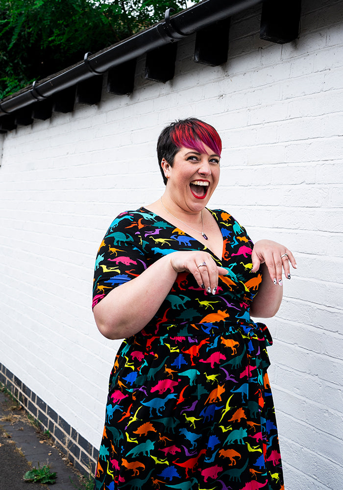Fourth angle of Adelphi Multicoloured Dinosaur Print Cotton Midi Dress