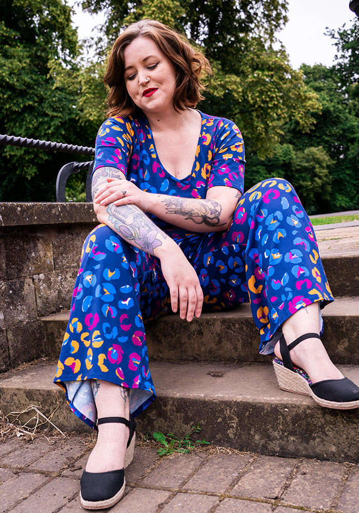 Seventh angle of Eva Animal Patchwork Print Cotton Culotte Leg Jumpsuit