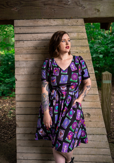 Mystic Tarot Card Print Full Skirt Dress