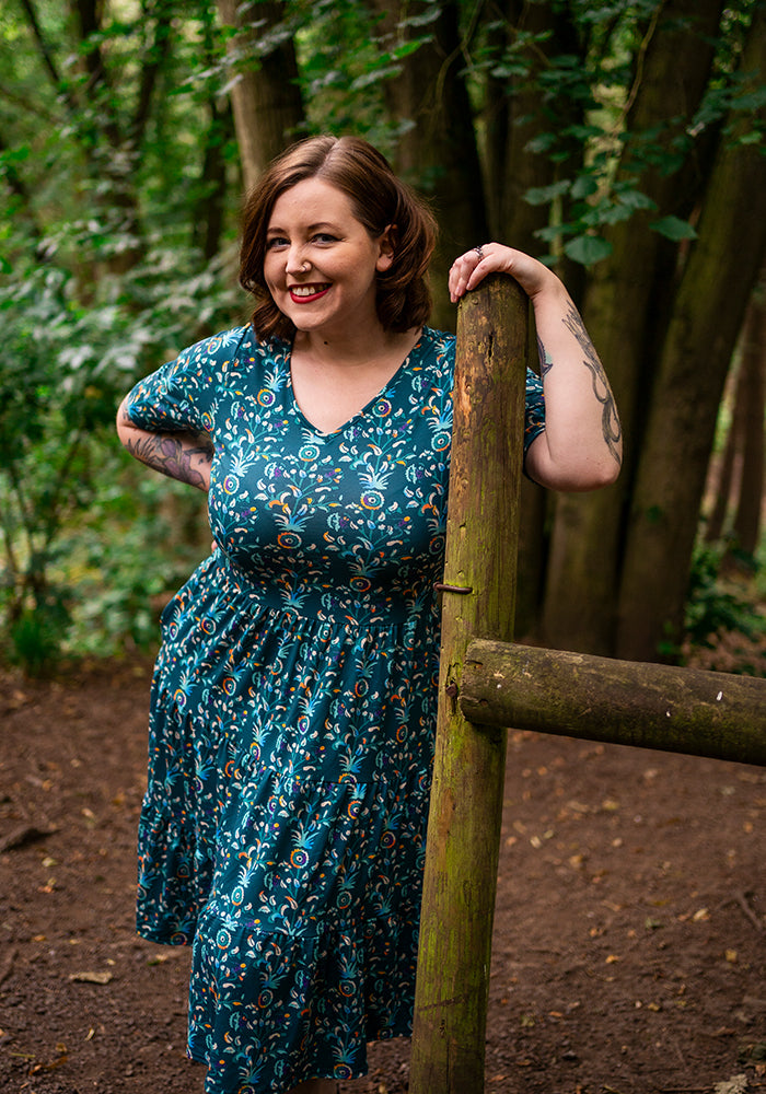 Zari Filigree Print Tiered Hem Dress