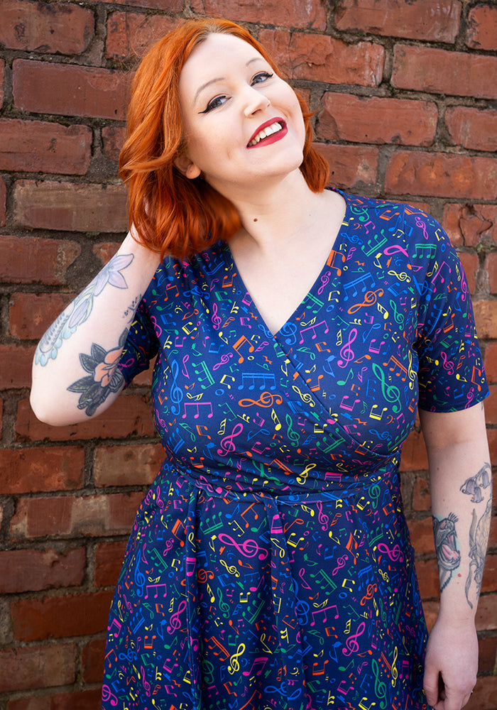 Seventh angle of Elianna Musical Notes Print Jersey Midi Dress
